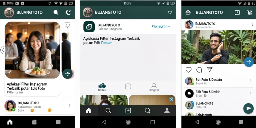 Antarmuka pengguna BUJANGTOTO dengan berbagai filter Instagram.