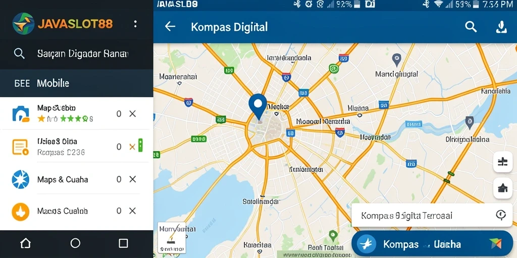 Antarmuka kompas digital yang jelas dan praktis.