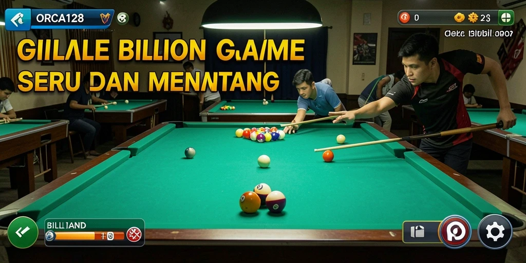 Antarmuka menarik dari game Billiard ORCA128 dengan berbagai pilihan tabel.