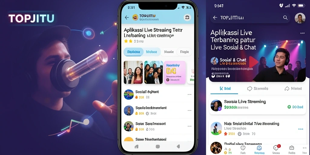 Tampilan antarmuka utama aplikasi TOPJITU untuk Live Streaming.