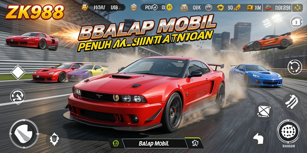 Tampilan antarmuka ZK988 saat balapan mobil terlihat modern dan interaktif.